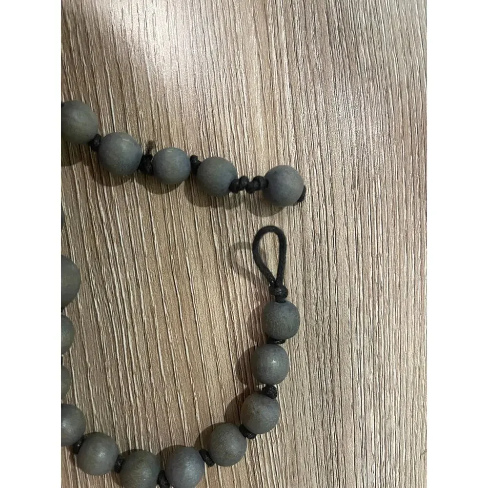Wooden Round Black Blue Tans Beaded Statement Necklace NEW no tags 28 inches